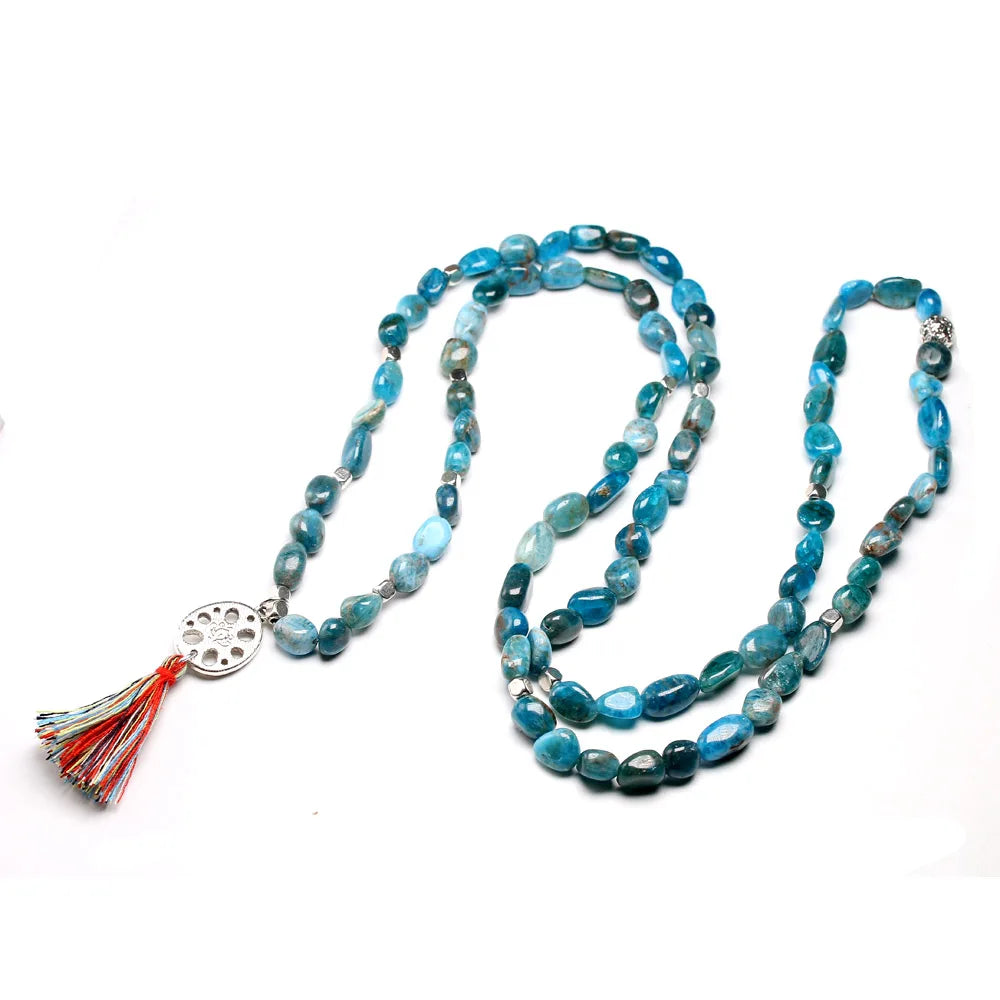 Gemstone 108 Beads Mala Bracelet For Women Men Unshaped Natural Apatite Stone Lovers Yoga Meditation Health Bracelets
