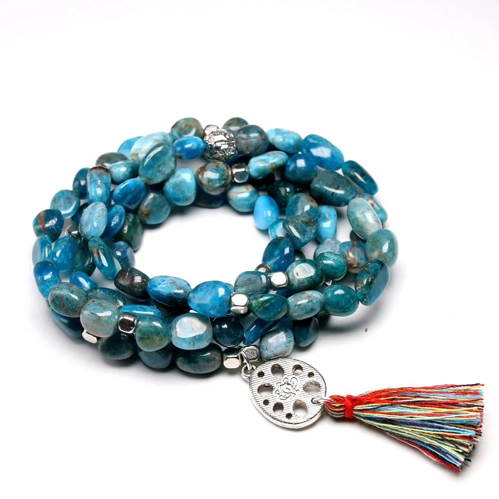 Gemstone 108 Beads Mala Bracelet For Women Men Unshaped Natural Apatite Stone Lovers Yoga Meditation Health Bracelets