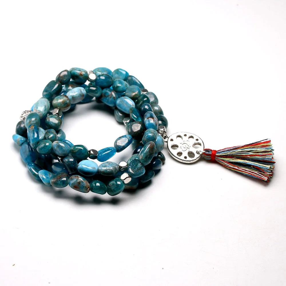 Gemstone 108 Beads Mala Bracelet For Women Men Unshaped Natural Apatite Stone Lovers Yoga Meditation Health Bracelets