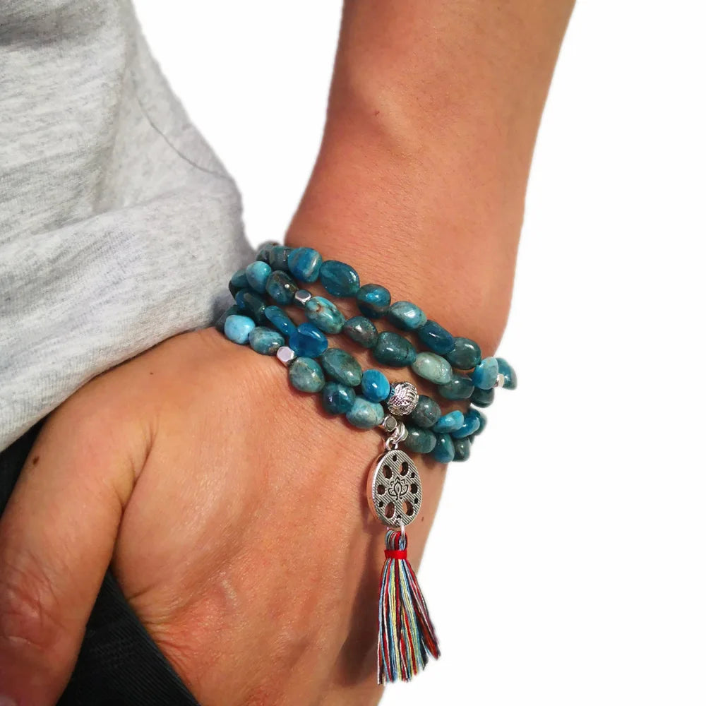 Gemstone 108 Beads Mala Bracelet For Women Men Unshaped Natural Apatite Stone Lovers Yoga Meditation Health Bracelets