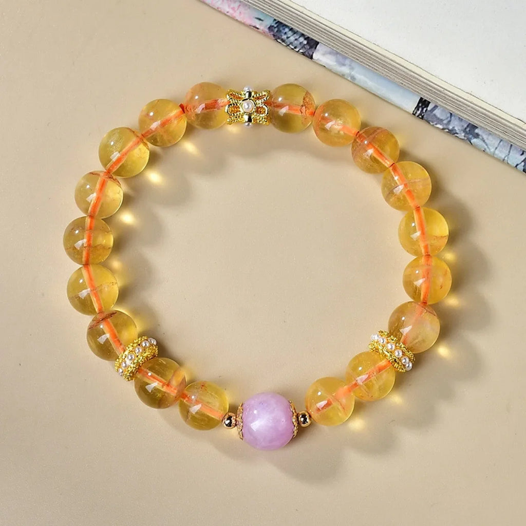 Yellow Fluorite Purple Lithium Hui Bracelet Women's Light Luxury Fashion Lucky Bracelet, Gift